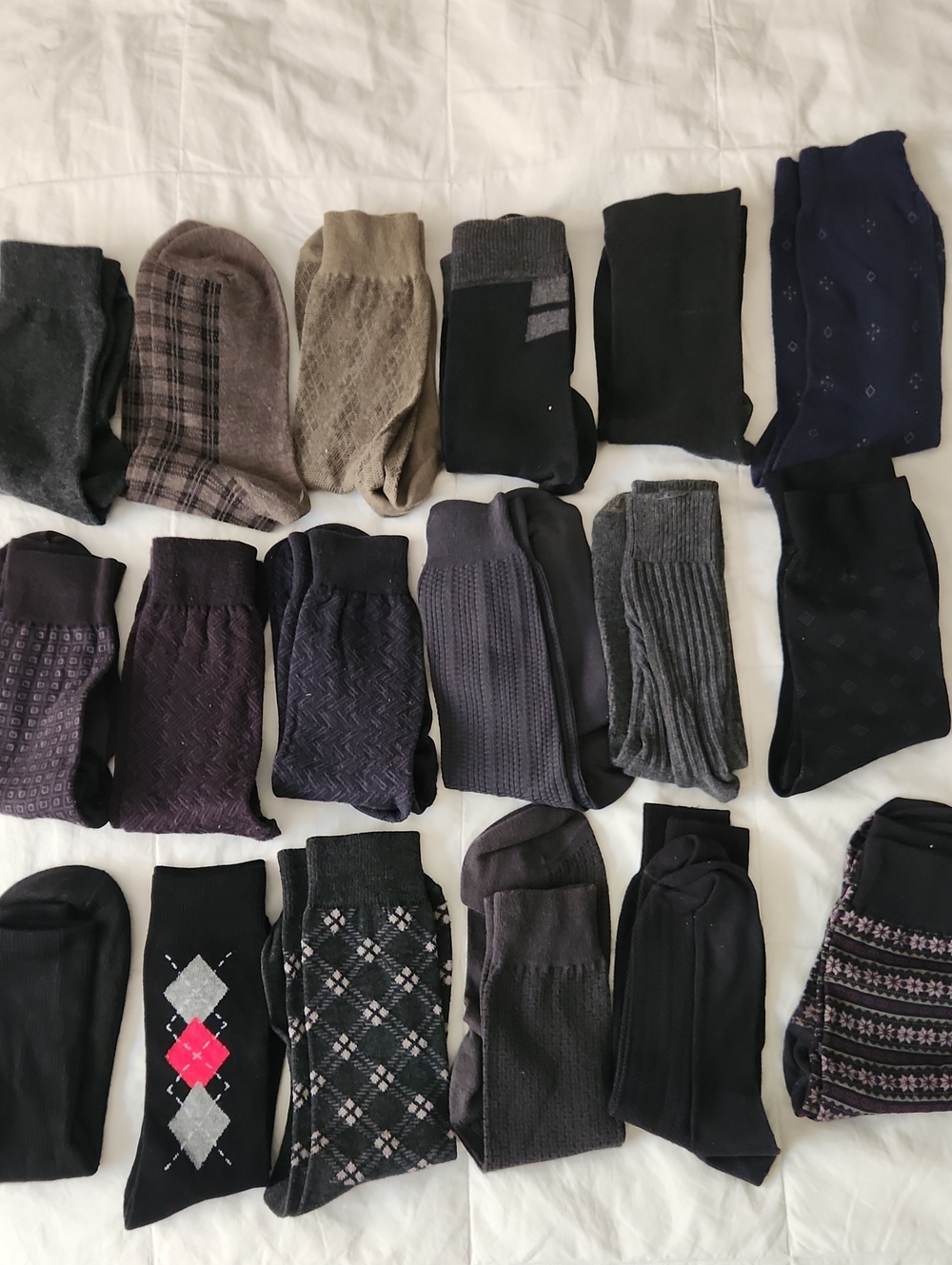 Men's Black and Gray Dress Socks Pack - Versatile Classic Styles 18 Pairs AS IS